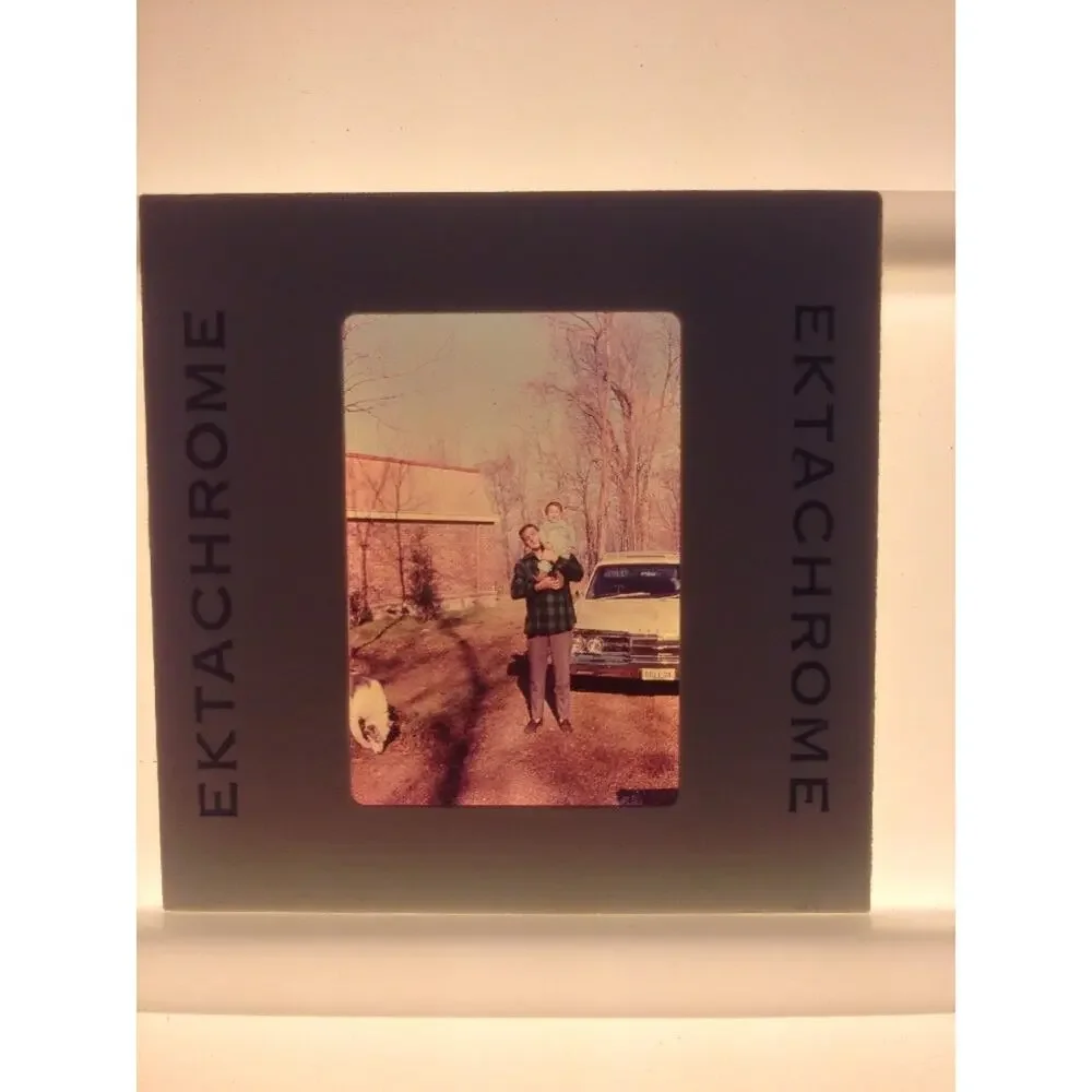 Vtg 1970s Man w/ Child Dad Son Car Automobile Ektachrome Photograph Color Slide